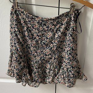 Island Gypsy. Flowwy Mini skirt. Navy Blue with Cream and burnt red flowers.